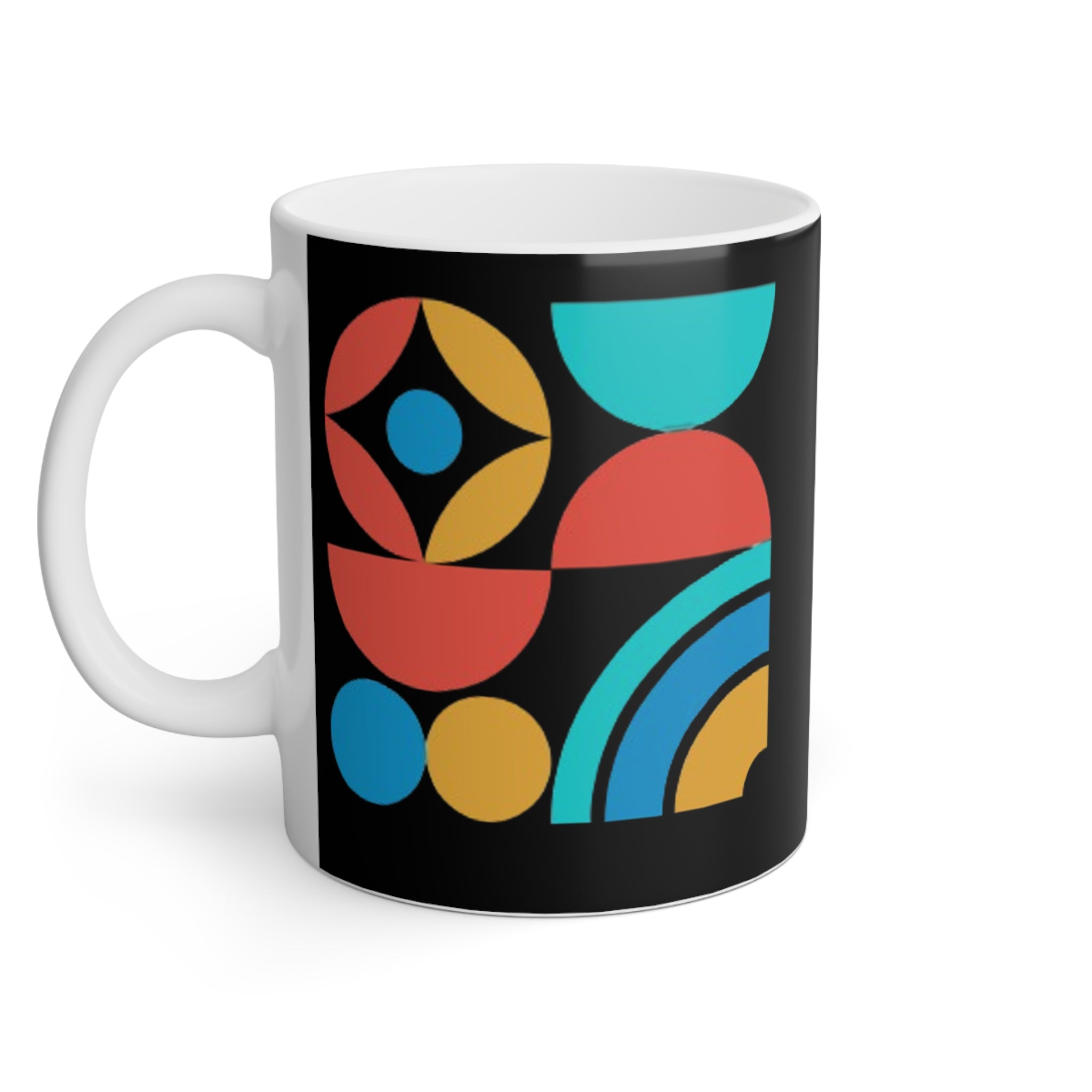 Tazza (Mug) in ceramica bianca su stampa neracon scritta Think. Sip. Repeat 330 ml con disegno geometrico minimal