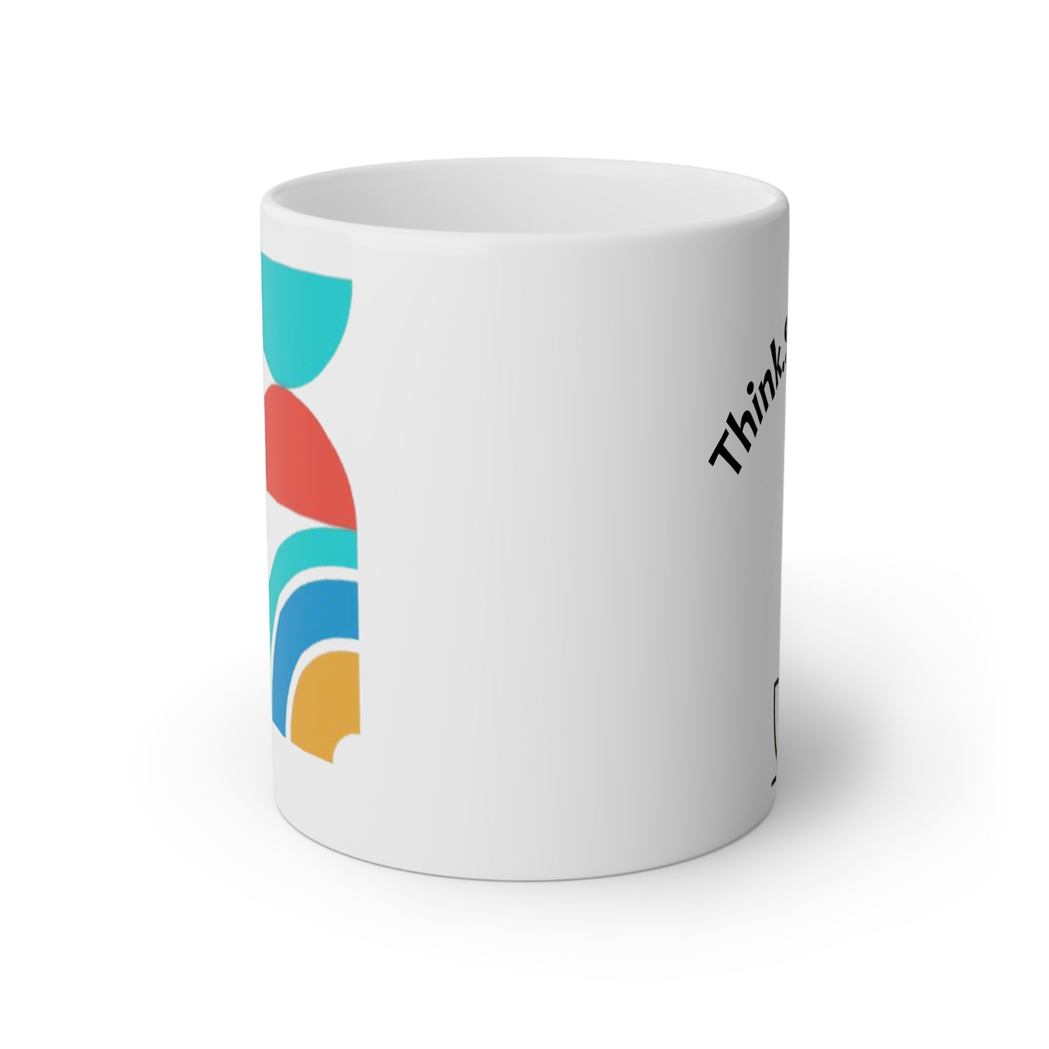 Tazza (Mug) in ceramica bianca 330 ml con disegno geometrico cerchi.Design originale e resistente al microonde tazza in ceramica con manico comodo.