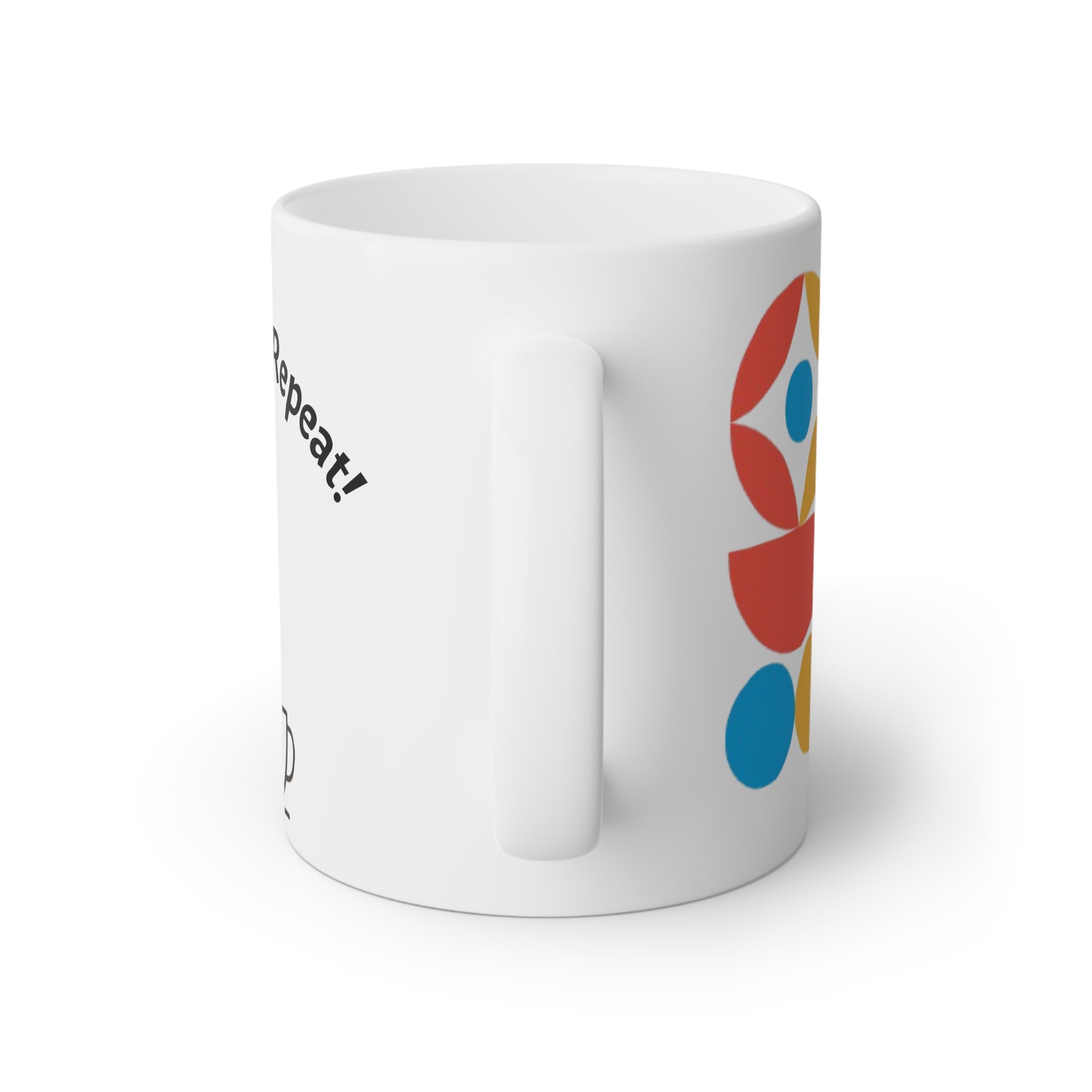 Tazza (Mug) in ceramica bianca 330 ml con disegno geometrico cerchi.Design originale e resistente al microonde tazza in ceramica con manico comodo.