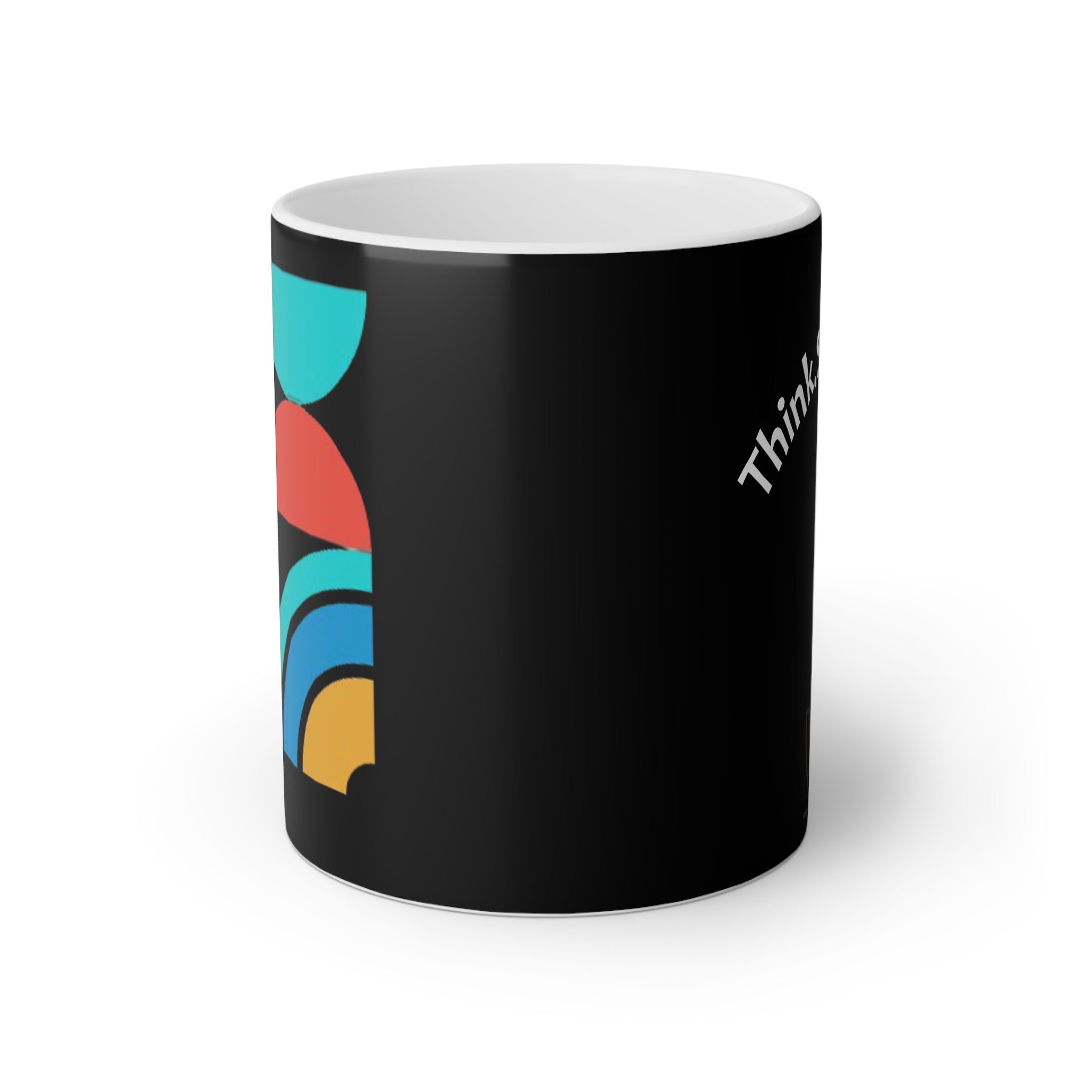 Tazza (Mug) in ceramica bianca su stampa neracon scritta Think. Sip. Repeat 330 ml con disegno geometrico minimal