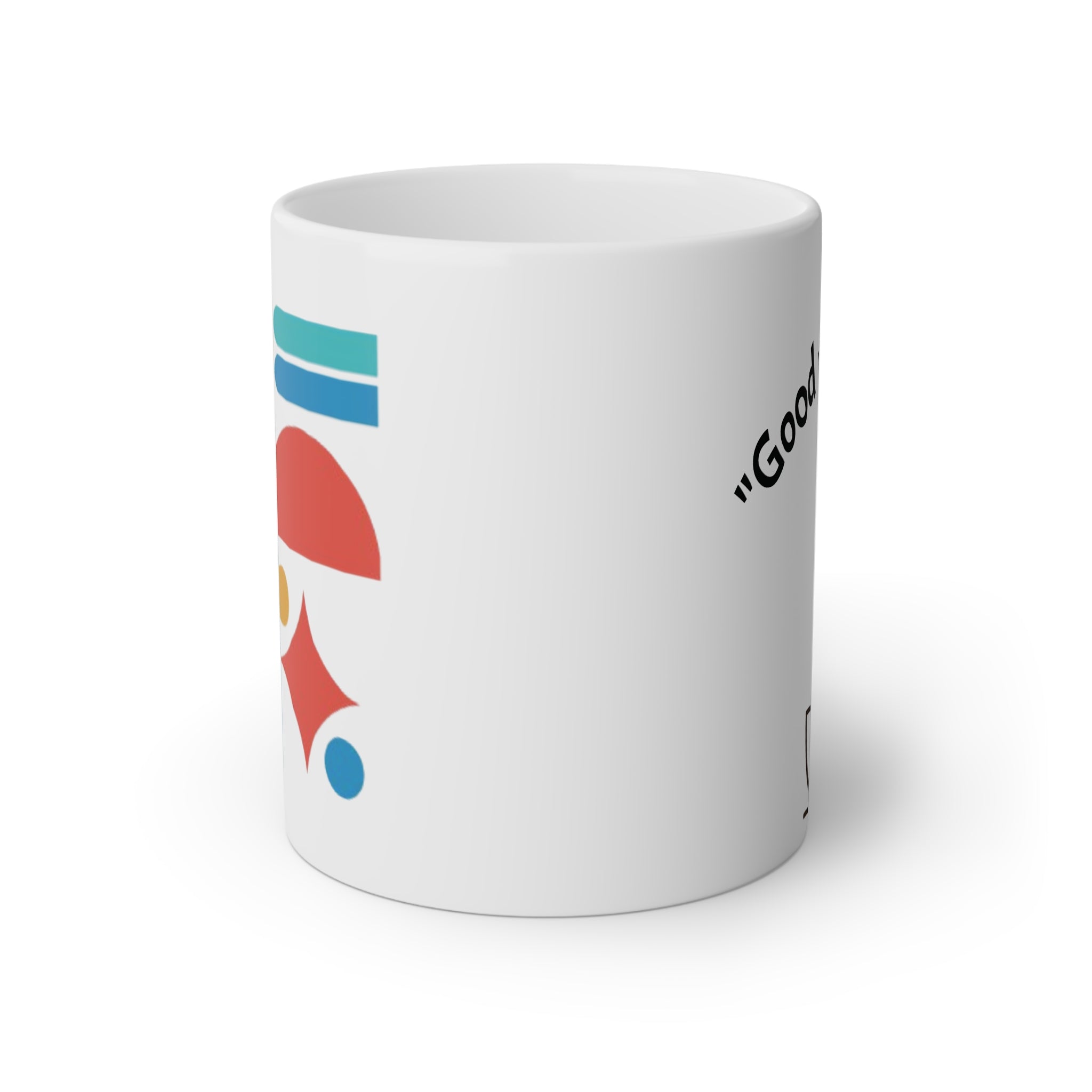 Mug  in ceramica bianca 330 ml con design geometrico., tè e tisane.Mug in ceramica con manico comodo. con scritta good vibes only