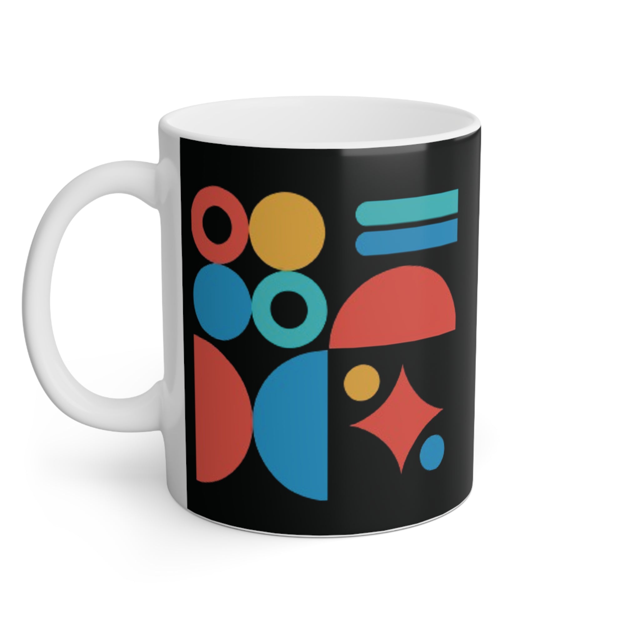 Tazza (Mug) in ceramica bianca su stampa nera con scritta good vibes only 330 ml con disegno geometrico colorato