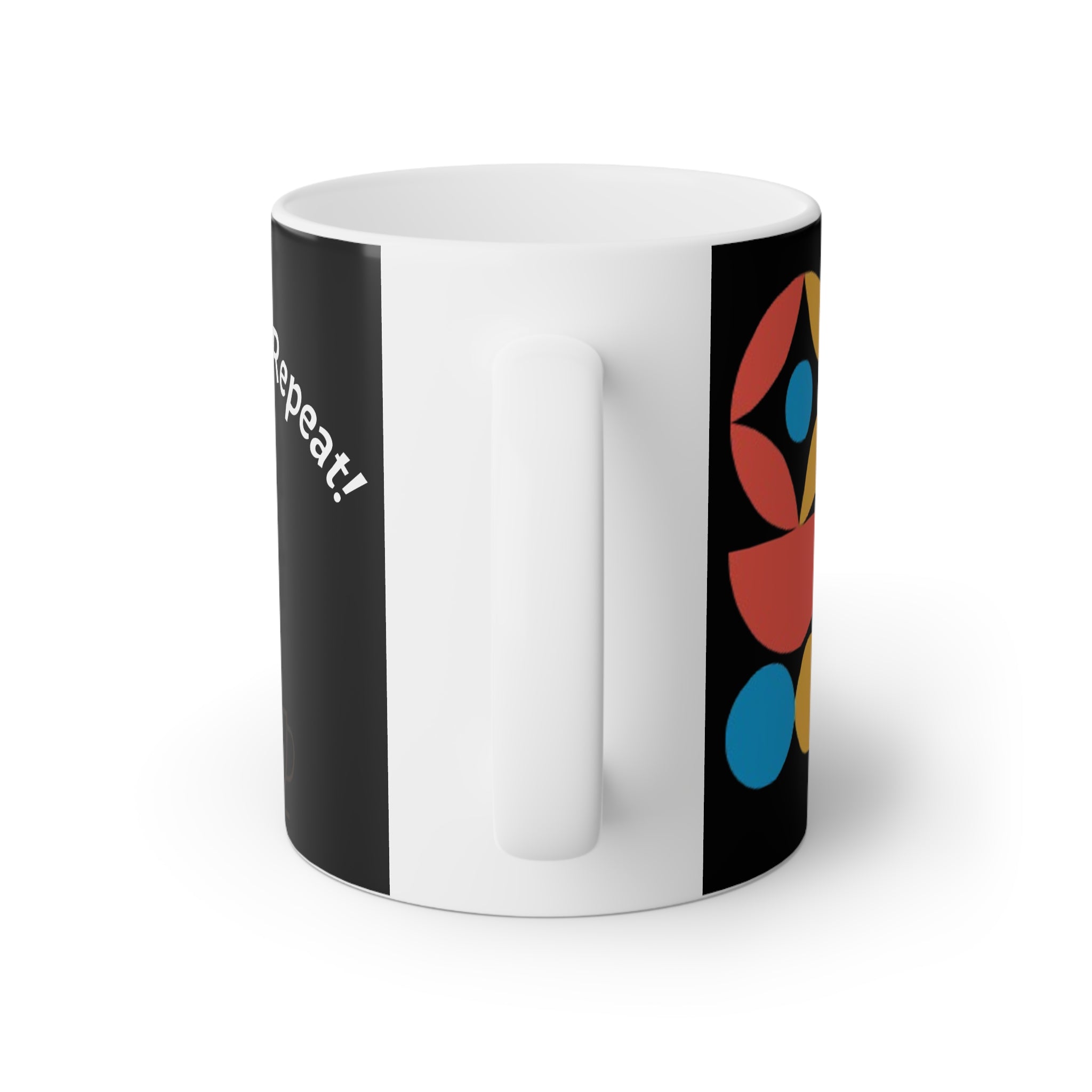 Tazza (Mug) in ceramica bianca su stampa neracon scritta Think. Sip. Repeat 330 ml con disegno geometrico minimal