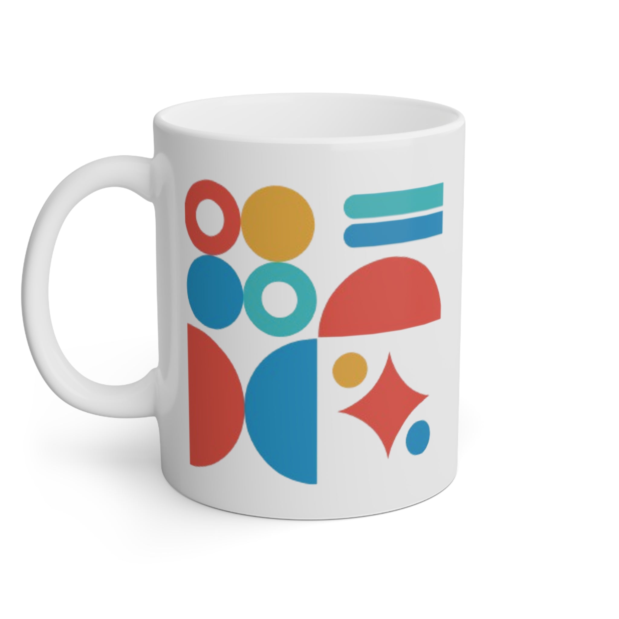 Mug  in ceramica bianca 330 ml con design geometrico., tè e tisane.Mug in ceramica con manico comodo. con scritta good vibes only